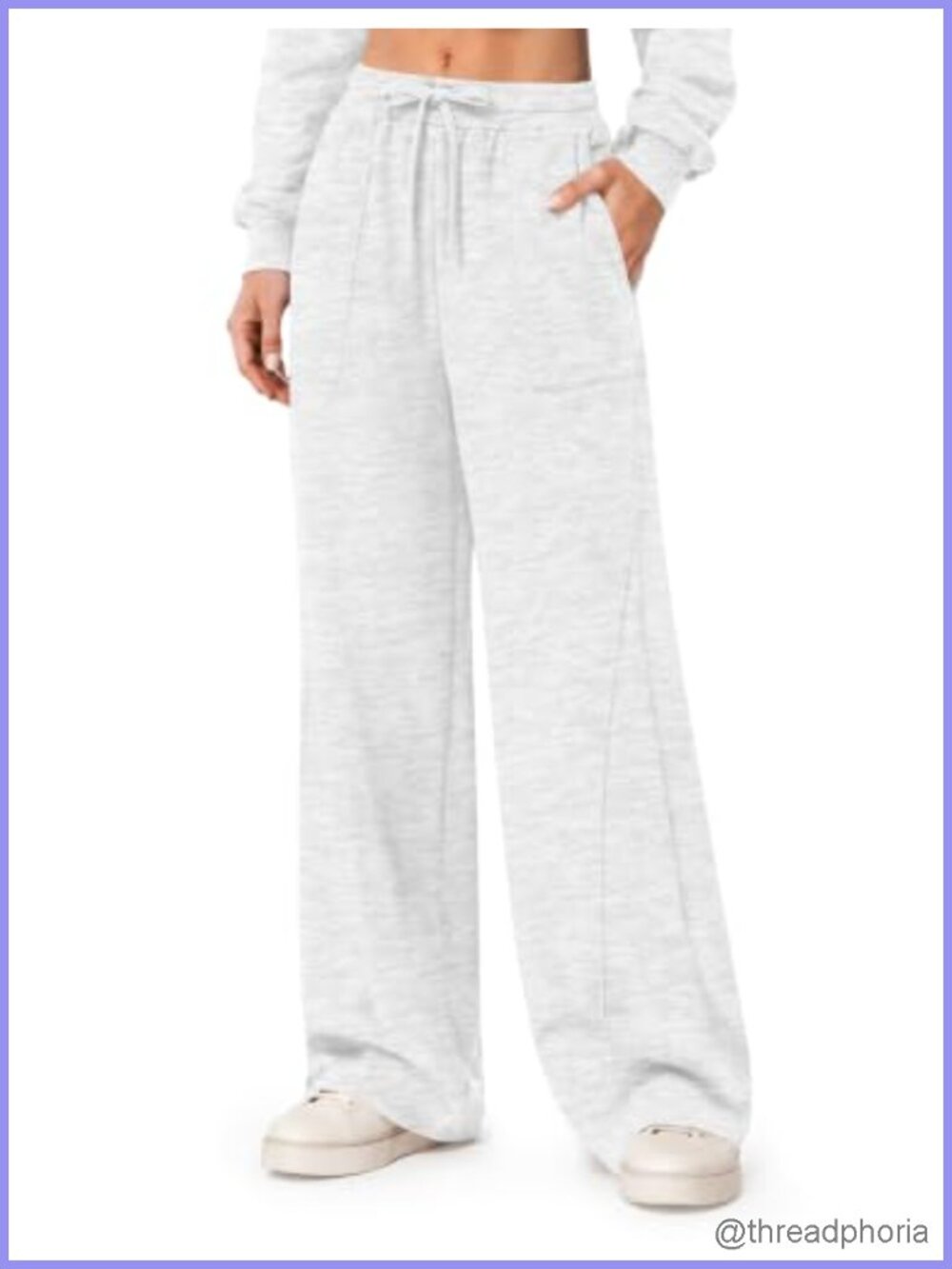 Wide Leg Fleece Lined Sweatpants Women Cotton Blend Drawstring Pockets
